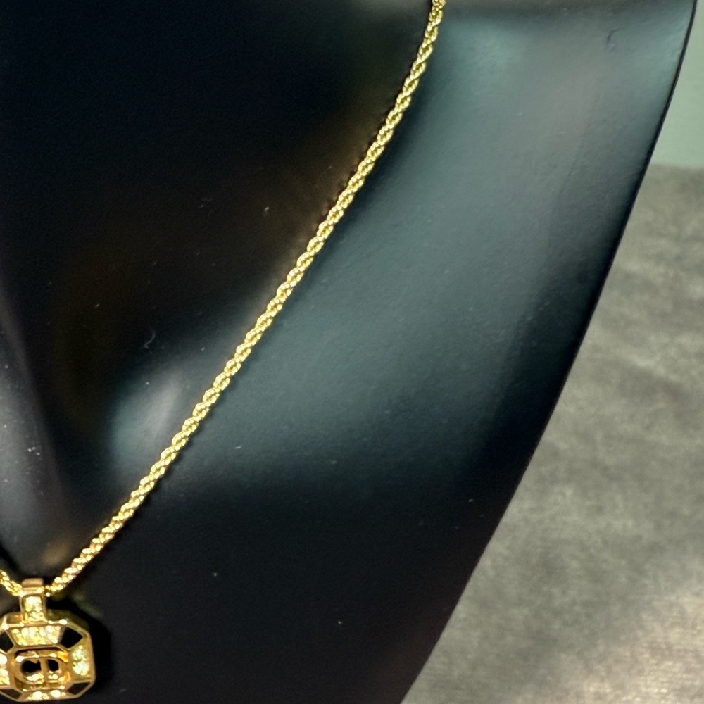 Christian Dior Necklace CD Logo Rhinestone Gold W15xH20mm Square Motif Black - Picture 5 of 11